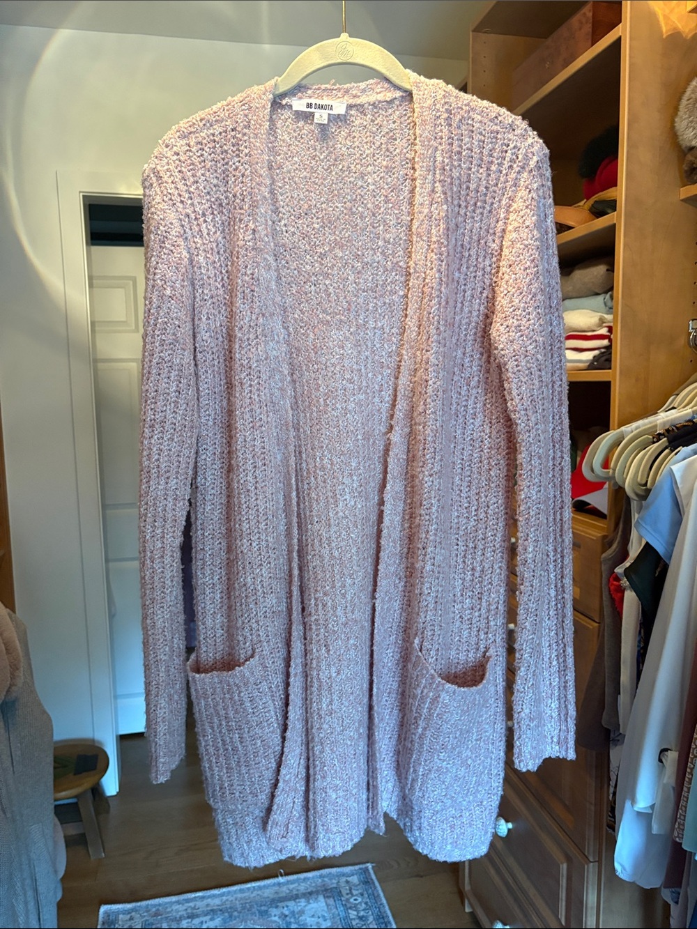 BB Dakota Blush Knit Open-Front Cardigan with Pockets